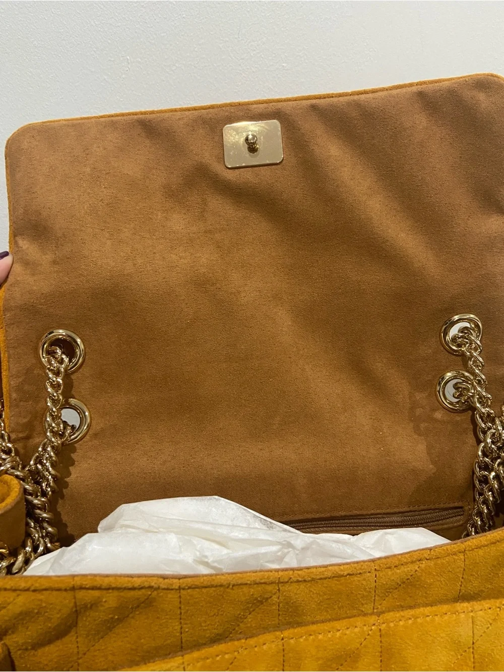 Coach Quilted Elodie Chain Shoulder Crossbody Bag- Marigold Suede